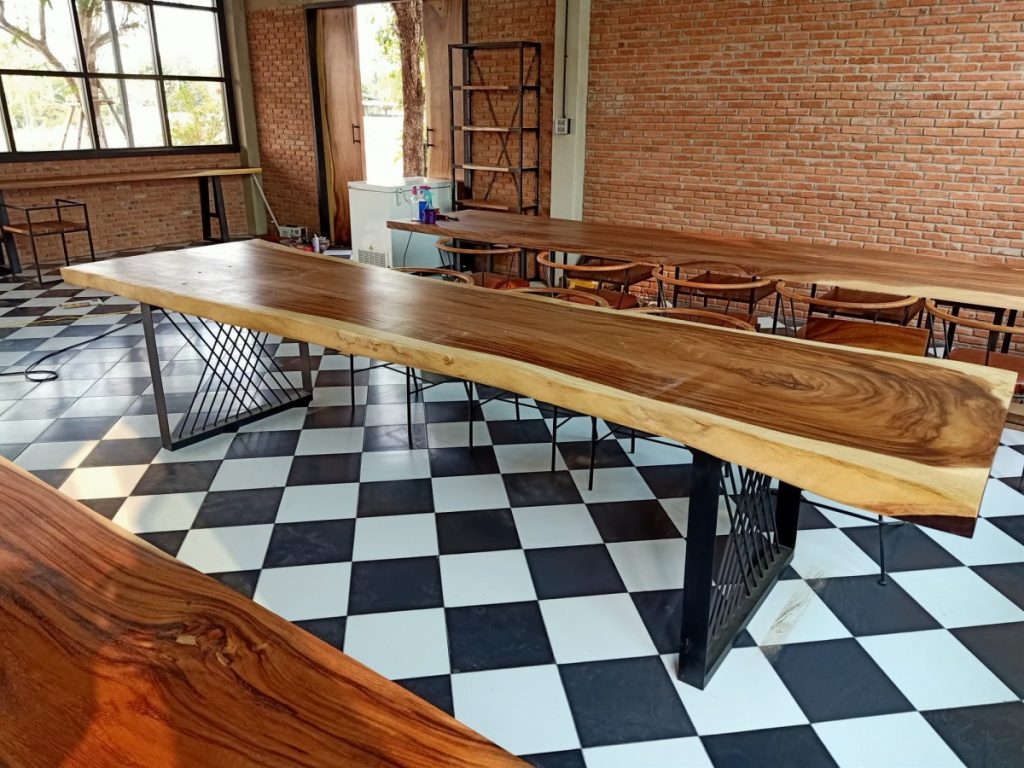 one piece wood slab resturant table